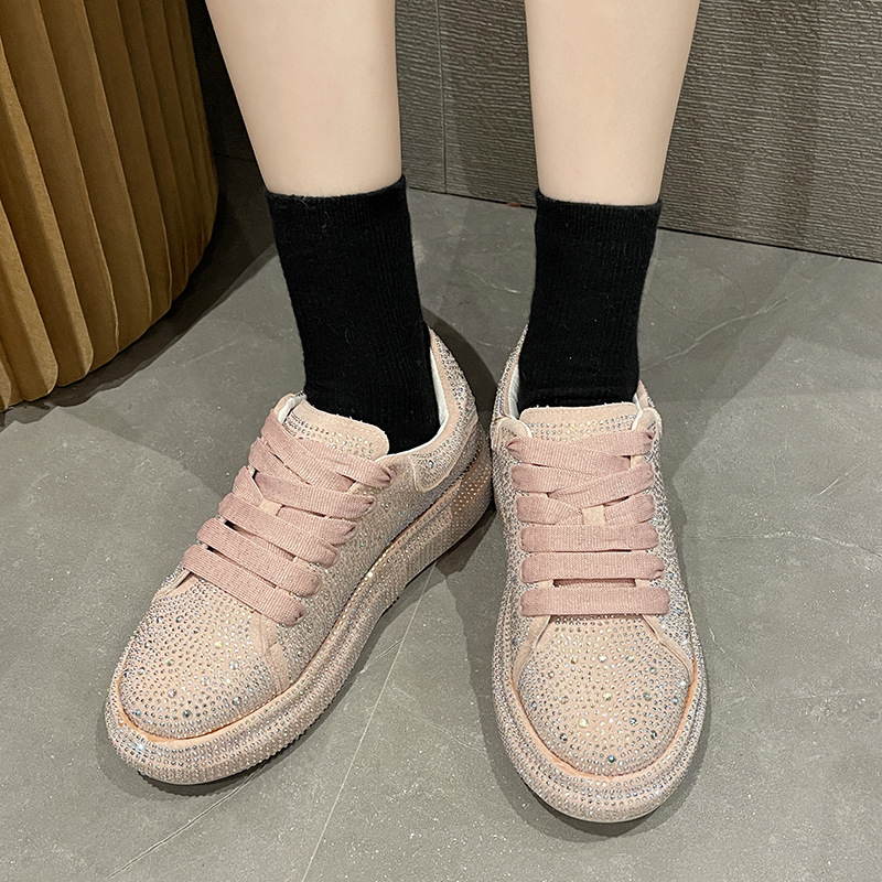 European Station New Daddy Shoes Strass Tjocka Sulor Casual Sportskor Dam Full Diamond Muffin Skor Strass Singelskor_voghion.com