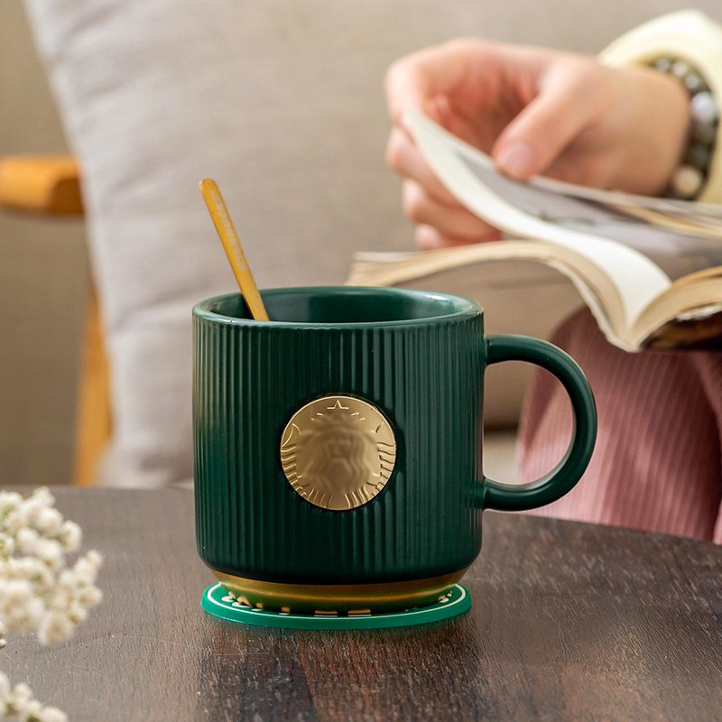 Ins Ceramic Coffee Cup with Vertical Stripes, Copper Stamp, Milk Cup, Starbucks Mug, Custom Logo Water Cup, Business Gift Ins Ceramic Coffee Cup with Vertical Stripes, Copper Stamp, Milk Cup, Starbucks Mug, Custom Logo Water Cup, Business Gift