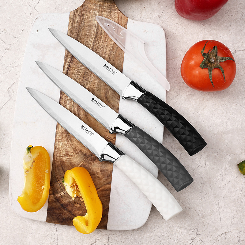 Fábrica directa caja de exhibición de acero inoxidable cuchillos de mango de diamante afilado fruta universal conjunto completo de cuchillos domésticos