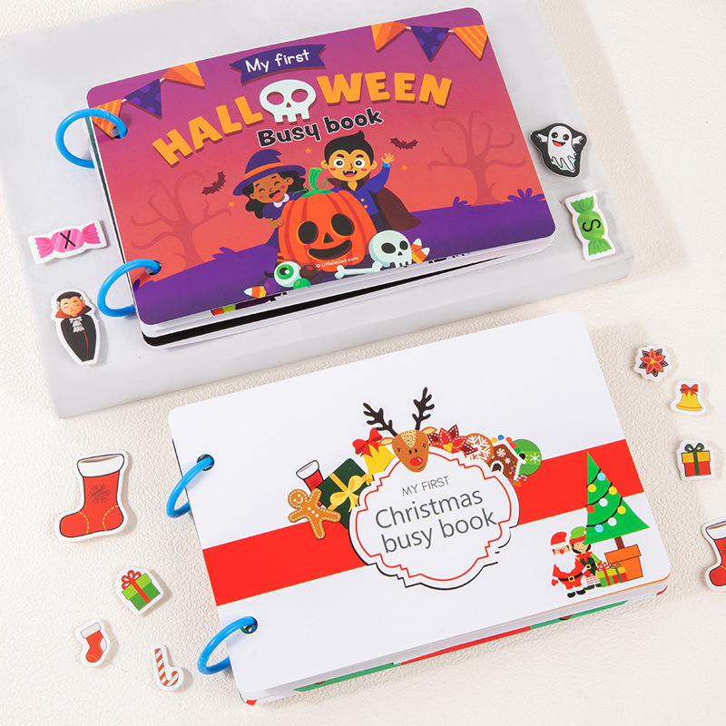 Children's Early Education Christmas and Halloween Quiet Book Hand-Tearable Stickers Busy Book Kindergarten Baby Family Toys