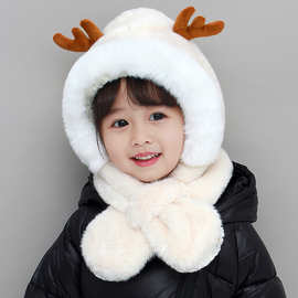 儿童帽子围巾一体帽秋冬季加绒加厚保暖男童女童宝宝婴幼儿护耳帽
