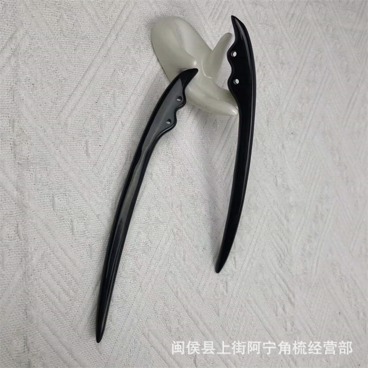 Hand Carved Ox Horn Hair Stick 18cm Bow Shape Chinese Style Hairpin for Updo Hairstyles Gift quality and texture