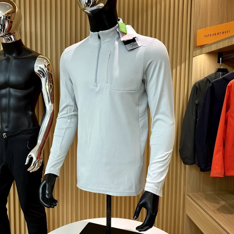 Outdoor High-end Intelligent Temperature Control One-piece Velvet Sports Sweater Spring and Autumn Men's Half-zipper Vertical Collar Long-sleeved T-shirt