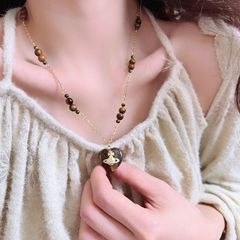 天然虎眼石串珠爱心土星项链女小众秋冬新款时尚轻奢百搭毛衣链