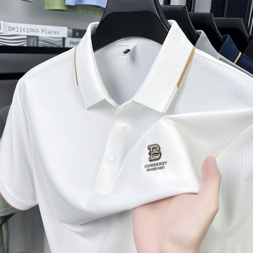 Ice Silk Casual Seamless Men's Short Sleeve T-Shirt 2025 New Summer Middle-Aged Dad Style Collar POLO Shirt Top