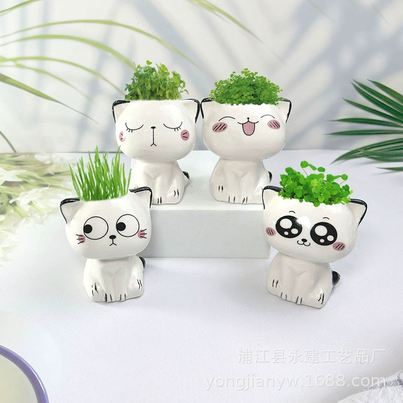 Травянистая кукла белая фарфоровая мультяшная кошка маленькая горшечная длинная кукла