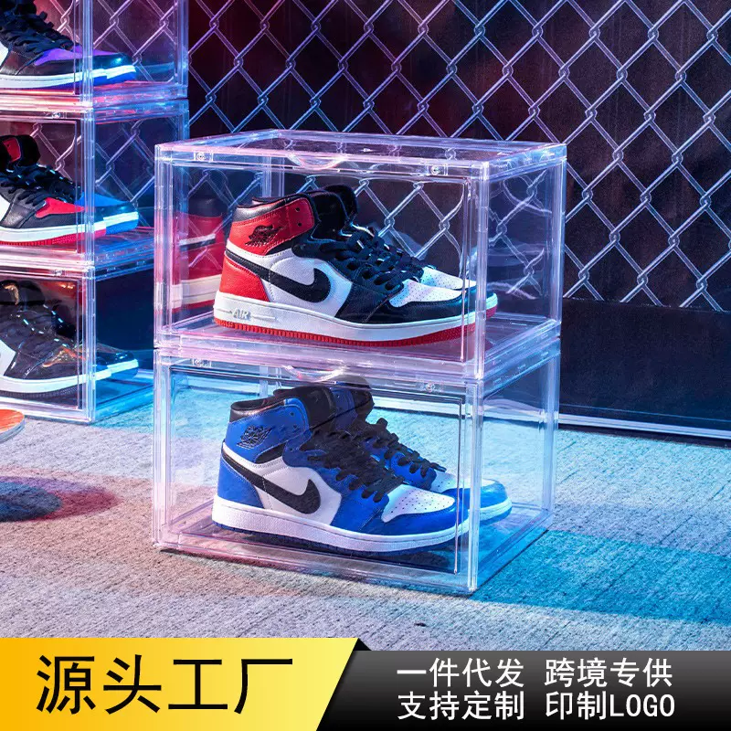 厂家透明pet鞋盒可叠加防尘运动鞋收纳可透视亚克力展示收纳盒