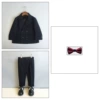 Black suit, trousers, bow tie, maple leaf lapel pin