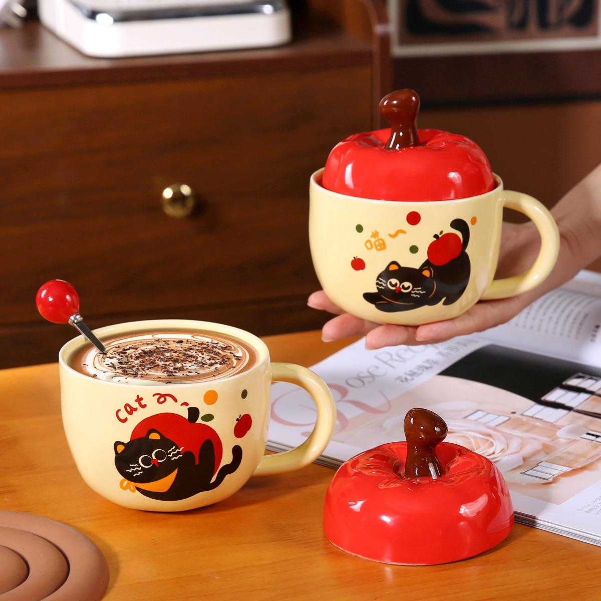 Taza de cerámica de Nochebuena creativa Taza de Navidad para ancianos Logo impreso Taza de pareja Regalo de mano Taza