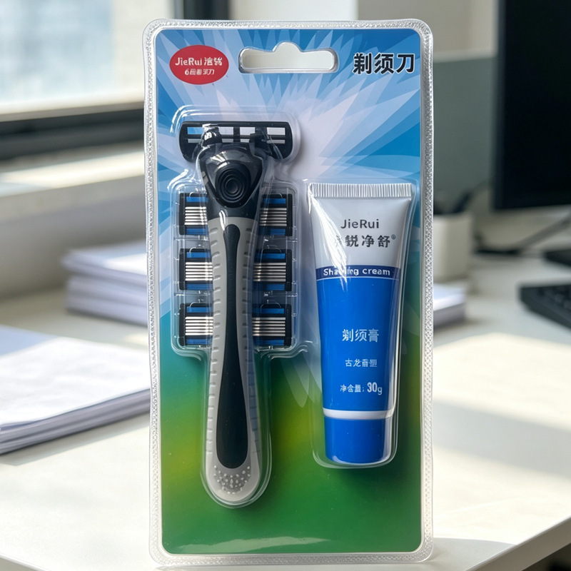 In-Stock Jie Rui 6-Layer Razor Blades, Traditional Manual Men's Shaving Razor Blades, 1 Razor Handle, 3 Razor Heads + Shaving Cream Wholesale In-Stock Jie Rui 6-Layer Razor Blades, Traditional Manual Men's Shaving Razor Blades, 1 Razor Handle, 3 Razor Heads + Shaving Cream Wholesale