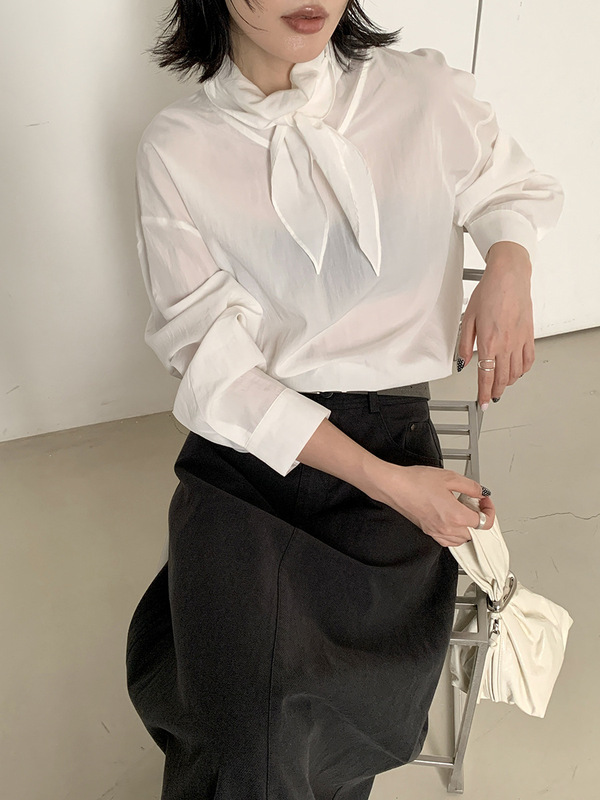 MMC DITION莱赛尔衬衫女装秋季新款设计感高级围巾领小衫长袖衬衣|undefined