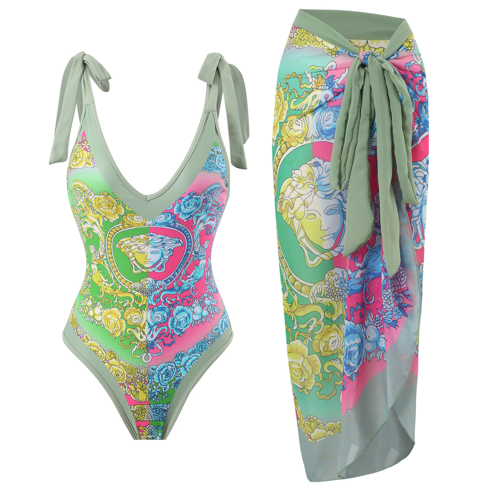 2023 nouveau Sexy une pièce conservatrice couvrant le ventre mince maillots de bain printemps chaud maillots de bain femmes en mousseline de soie jupe de plage_voghion.com