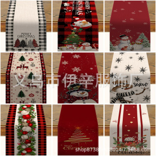 Cross-border New Christmas Linen Printed Table Runner Kitchen Guest Restaurant Entrance Decoration Holiday Atmosphere Small Tablecloth