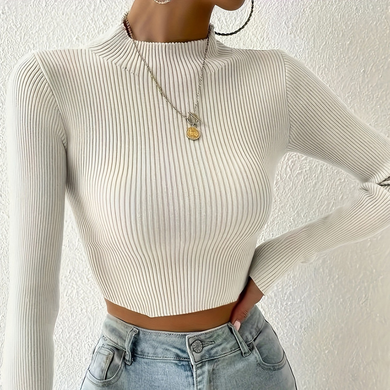 Europe and the United States cross-border Amazon autumn and winter new small high collar slim high waist short sweater women's top