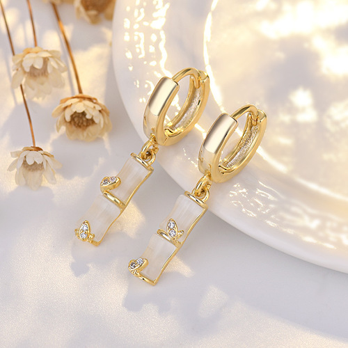 14K gold plated new style earrings cat's eye bamboo retro style earrings fashionable temperament versatile earrings for women