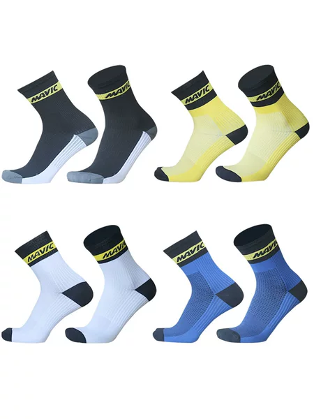Contrast Color Lettered Professional Cycling Mid-Calf Socks, Breathable Mesh, Sweat-Wicking Outdoor Cycling Sports Socks