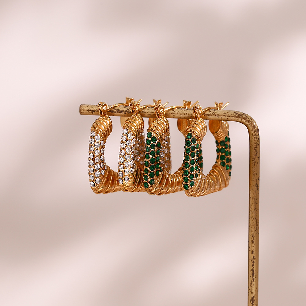 Fashion U Shape Stainless Steel Plating Inlay Zircon Hoop Earrings 1 Pair