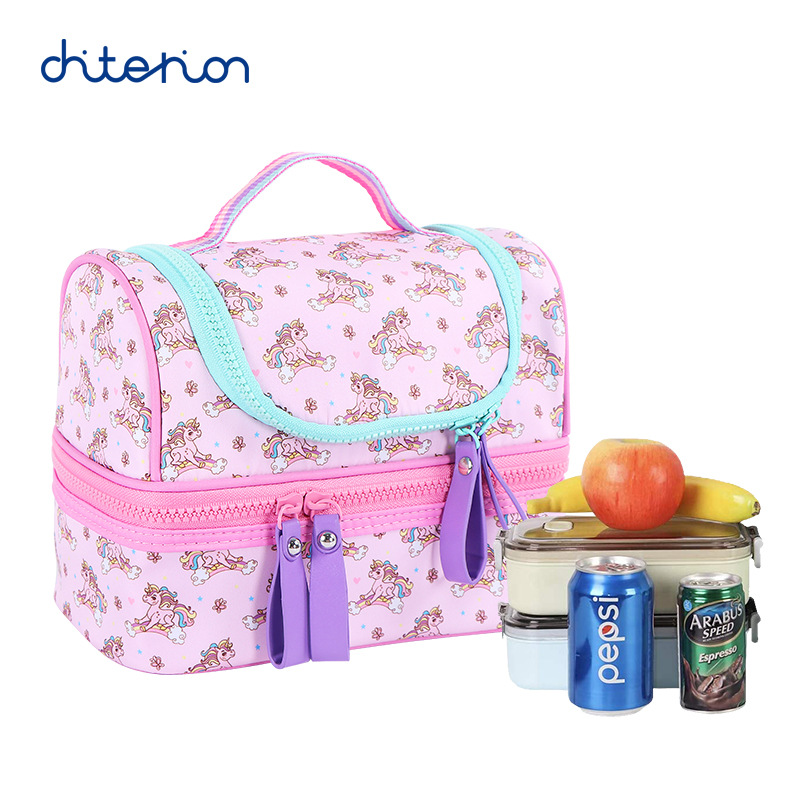 Cartoon Cute Children's Double-layer Portable Lunch Bag PEVA Waterproof Thermal Insulation Lunch Bag Student Lunch Box Bag with Meal