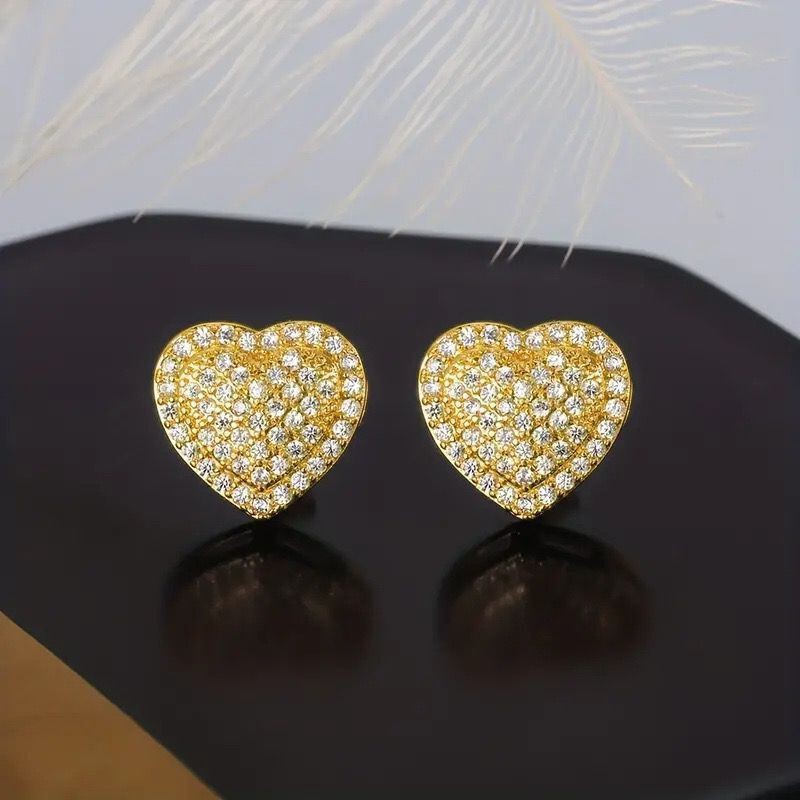 European and American Cross-Border New Fashion Copper Micro-Paved Zircon Heart Ladies Earrings Heart-Shaped Earrings Wedding Anniversary Gift