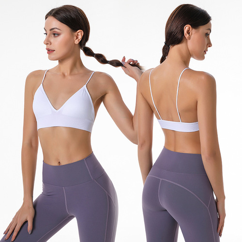Deep V personality triangle cup seamless bra thin straps high elastic casual bottoming bra yoga underwear women