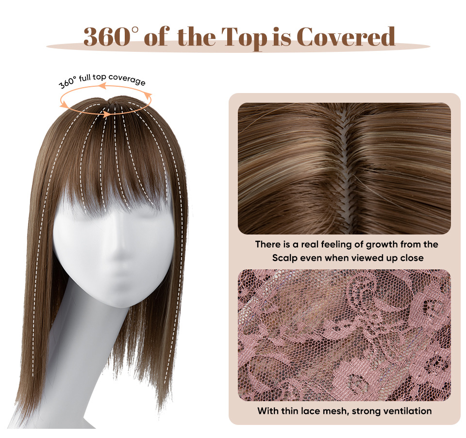 Perruque de cheveux synthétiques, Patch supérieur pour femmes, frange 3D pour un blanchiment naturel, Patch capillaire Invisible_voghion.com