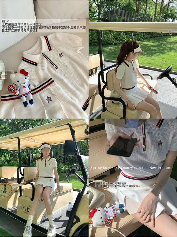 COOLLINE Lin Zixi Di@r オキシジェンガールズテニスシリーズワッフルニットポロスカートスーツ|undefined