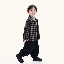畅果童装男童加绒衬衫冬季新款儿童复古格子衬衣中小童加厚外套