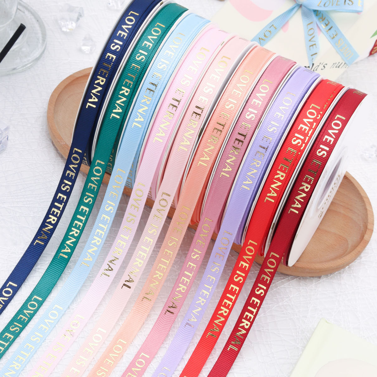 1cm英文烫金螺纹LOVE丝带diy手工花束彩带蛋糕包装花店鲜花包装