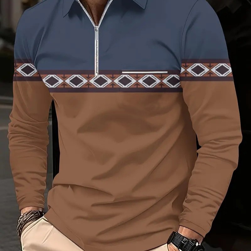 Otoño e invierno todo-fósforo estilo de Hong Kong guapo suéter de manga larga estilo minimal neutral temperamento fresco cremallera camisa POLO MB14