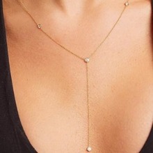 欧美跨境饰品气质长款镶钻Y形链条流苏项链女 个性百搭锁骨链项链