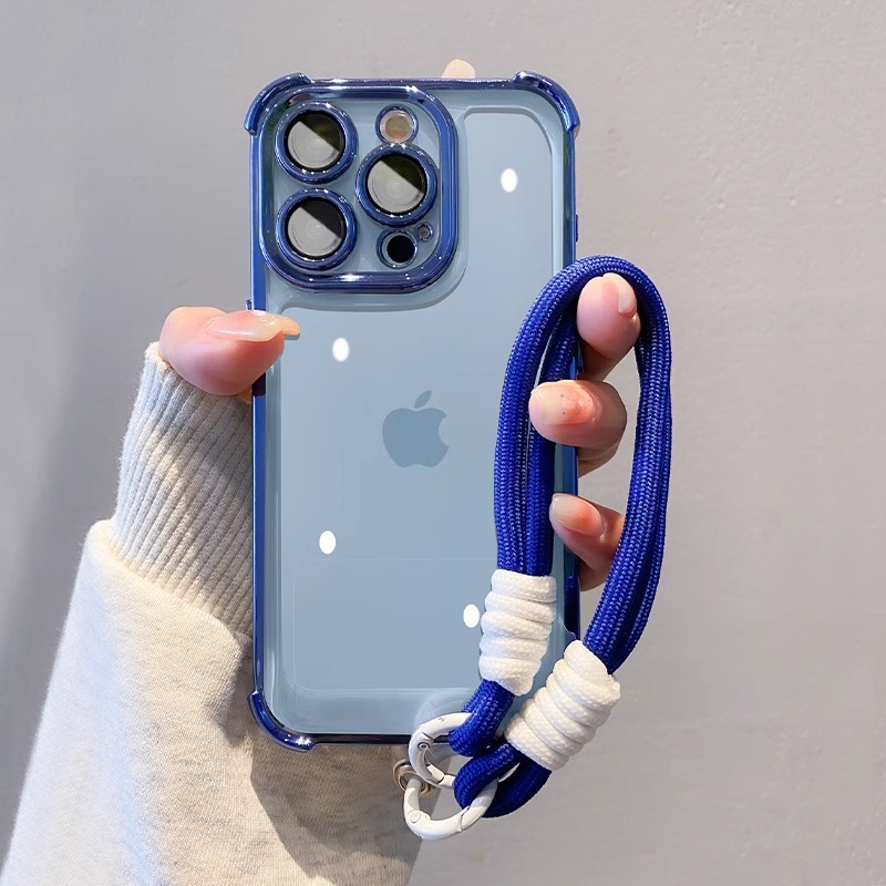 Simple color sólido cuatro esquinas anti-caída Apple 16promax funda para teléfono 15pro/16 todo incluido 14pro cuerda 13/14