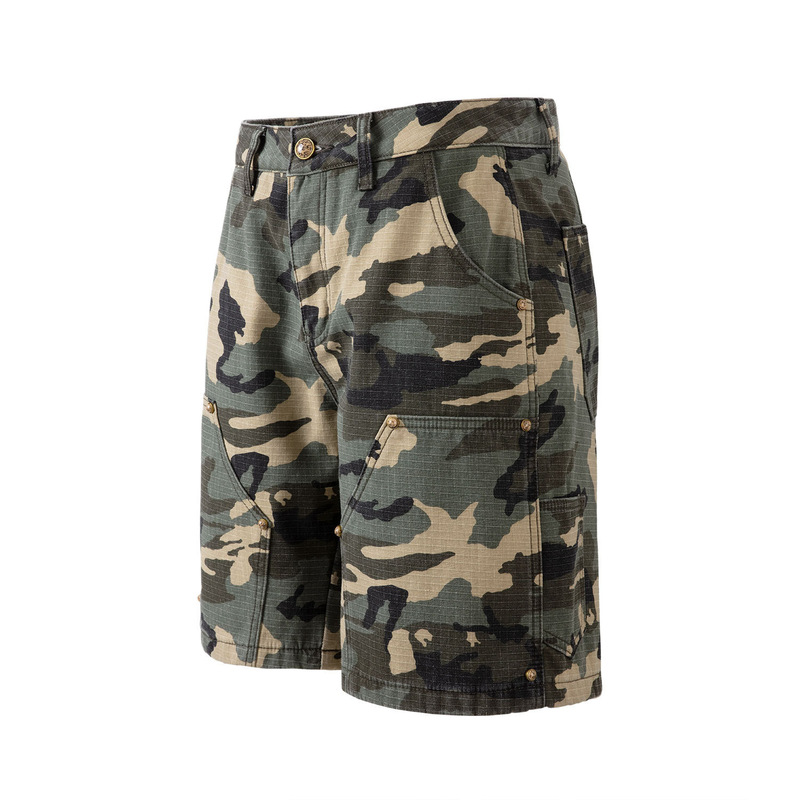 American-style High Street Gem Buckle Camouflage Work Shorts Men's Design Sense Casual All-match Loose Retro Fashionable Pants