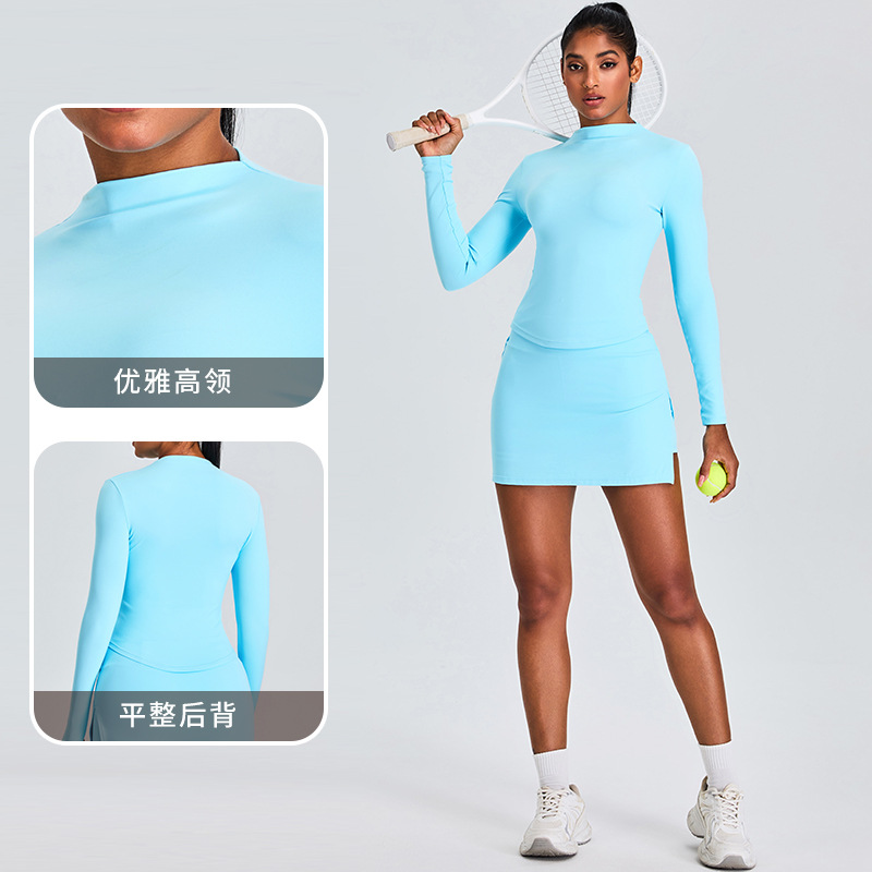 Nuevo anti-luz casual bádminton vestido de yoga de cuello alto de manga larga