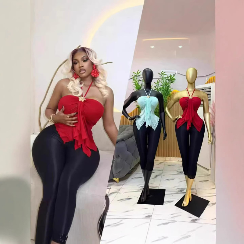 European and American Style Halter Neck Tube Top with Irregular Ruffles, African Plus-Size Sexy Slim-Fit Camisole European and American Style Halter Neck Tube Top with Irregular Ruffles, African Plus-Size Sexy Slim-Fit Camisole