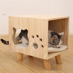 無垢材の靴交換スツール、猫の巣、ベッドサイドテーブル、スツール、猫の半密閉型一体型巣、猫のジャンプ台、中小型の木製猫ハウス