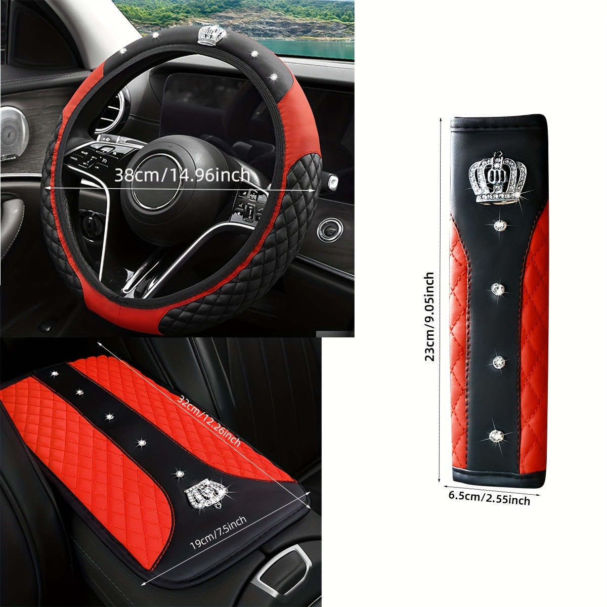 Car steering wheel set diamond crown shoulder pad armrest box cushion four-piece high-quality cross-border explosion wholesale