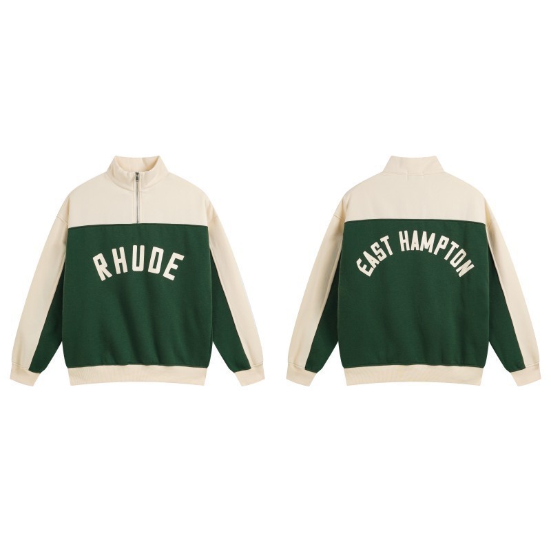 クロスボーダーヨーロッパとアメリカのトレンディなブランド RHUDE レタープラスベルベットハーフジップスウェットシャツ男性と女性のハイストリートスポーツパンツカジュアルスーツ|undefined
