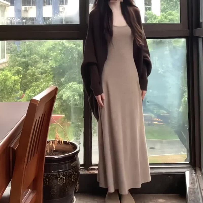 【两件套】新款慵懒针织开衫外套+气质连衣裙显瘦长裙秋季套装女|undefined