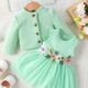 Baby girl suit autumn and winter New sleeveless pit stripe mesh flower embroidery dress + long sleeve coat