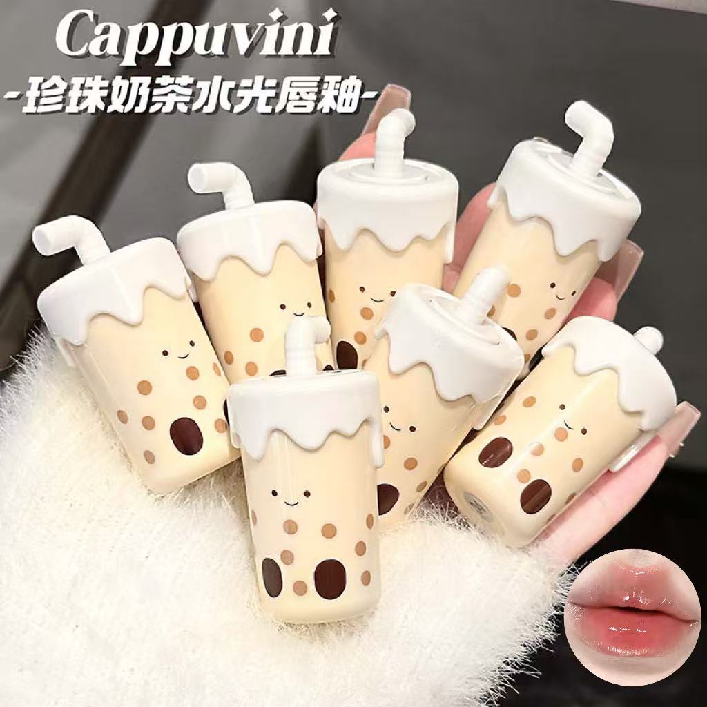 Cappuvini Pearl Milk Tea Watery Lip Glaze Can Be Patriotic Affordable Student Party Mirror Lip Glaze Lipstick Makeup
