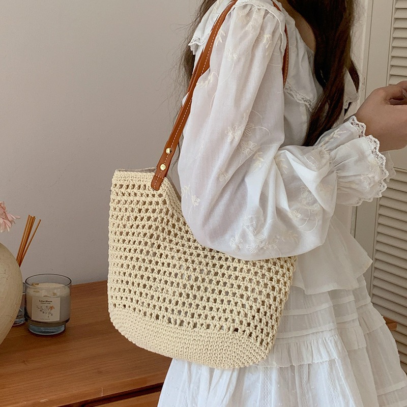 Sac fourre-tout polyvalent à une épaule pour femme, nouvelle collection été 2024, pour les vacances à la plage, en tissage d'herbe, pour les déplacements, Tide_voghion.com