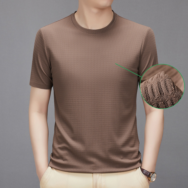 Brand Mulberry Silk Men's T-Shirt Casual Loose Round Neck Young and Middle-Aged Men's Tops No-Iron Anti-Wrinkle Men's T-Shirt