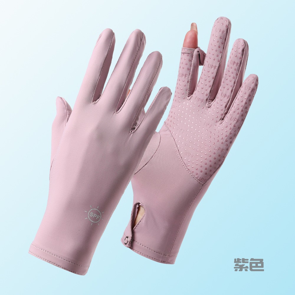 Guantes de protección solar para mujer de verano de seda fina de hielo al aire libre a prueba de rayos UV transpirable fugas de dos dedos guantes antideslizantes