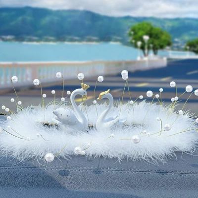 Car ornaments ornaments car center console decoration - new-white-swan-square-feather-cushion