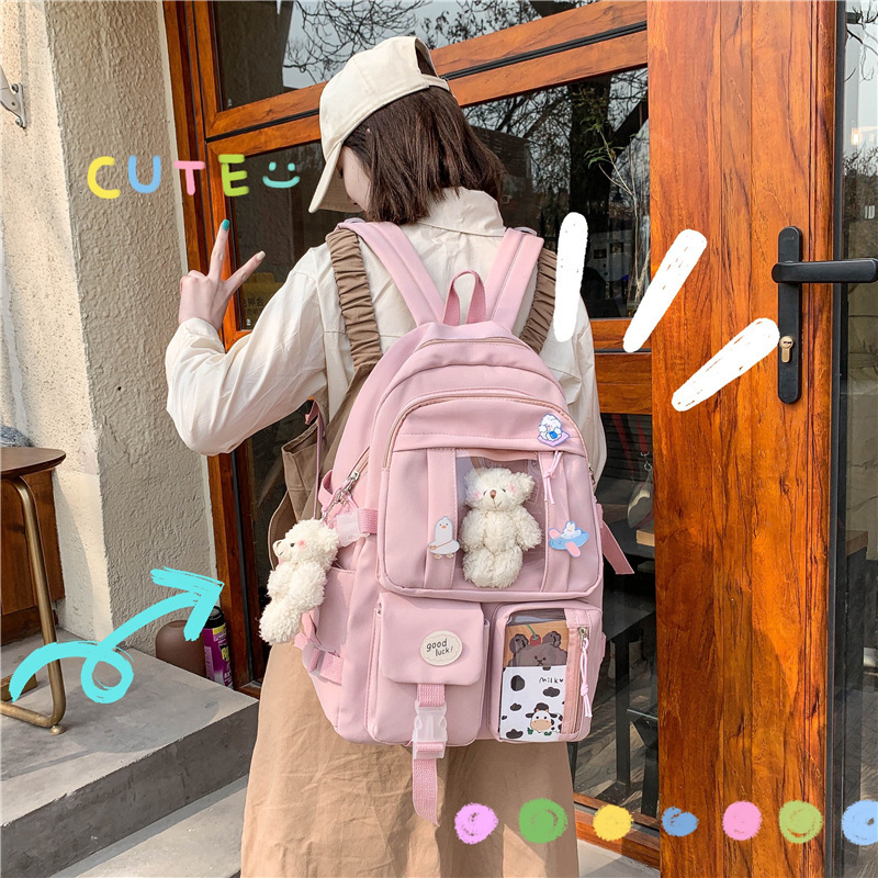 Ins Style Large Capacity High School Student Schoolbag Female K-Style Harajuku Ulzzang Cartoon Backpack Junior High School Student Backpack