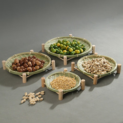 Handmade Bamboo Woven Dry Fruit Plate, Fruit Basket, Bamboo Basket Tea Snack Plate Creative Home Use Bamboo Basket Storage Basket Round Shovel