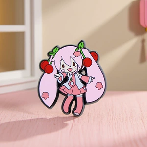 Cute Sakura Virtual Singer Enamel Pin Double Ponytail Girl Badge Brooch Fan Otaku Gift Accessory