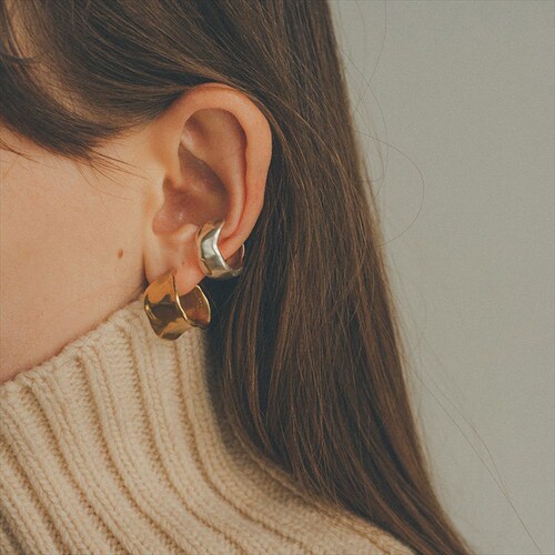 Japanese niche literary retro brass gold-plated Hikaru Matsumoto identical irregular C-shaped earrings 925 silver needle earring