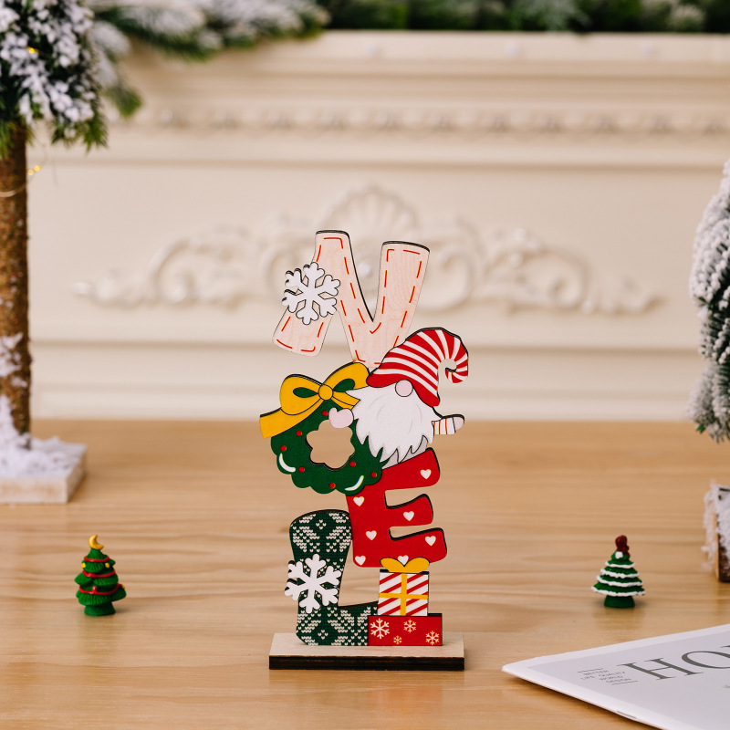 国境を越えた新しいクリスマスのデスクトップ装飾品プリント木製装飾品小人老人英語装飾品デスクトップ装飾品|undefined