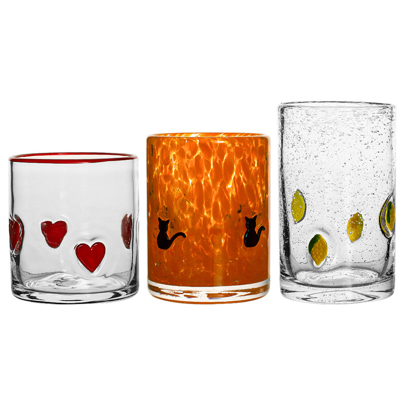 Tazas de vidrio de color hechas a mano, tazas de adhesión en caliente, tazas de cera gruesas, tazas de cristal abiertas, tazas al por mayor